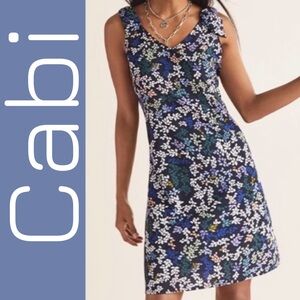 Cabi Cinco Limited Edition Floral Shift Dress XL Navy Bow Shoulder Mini #5619 XL
